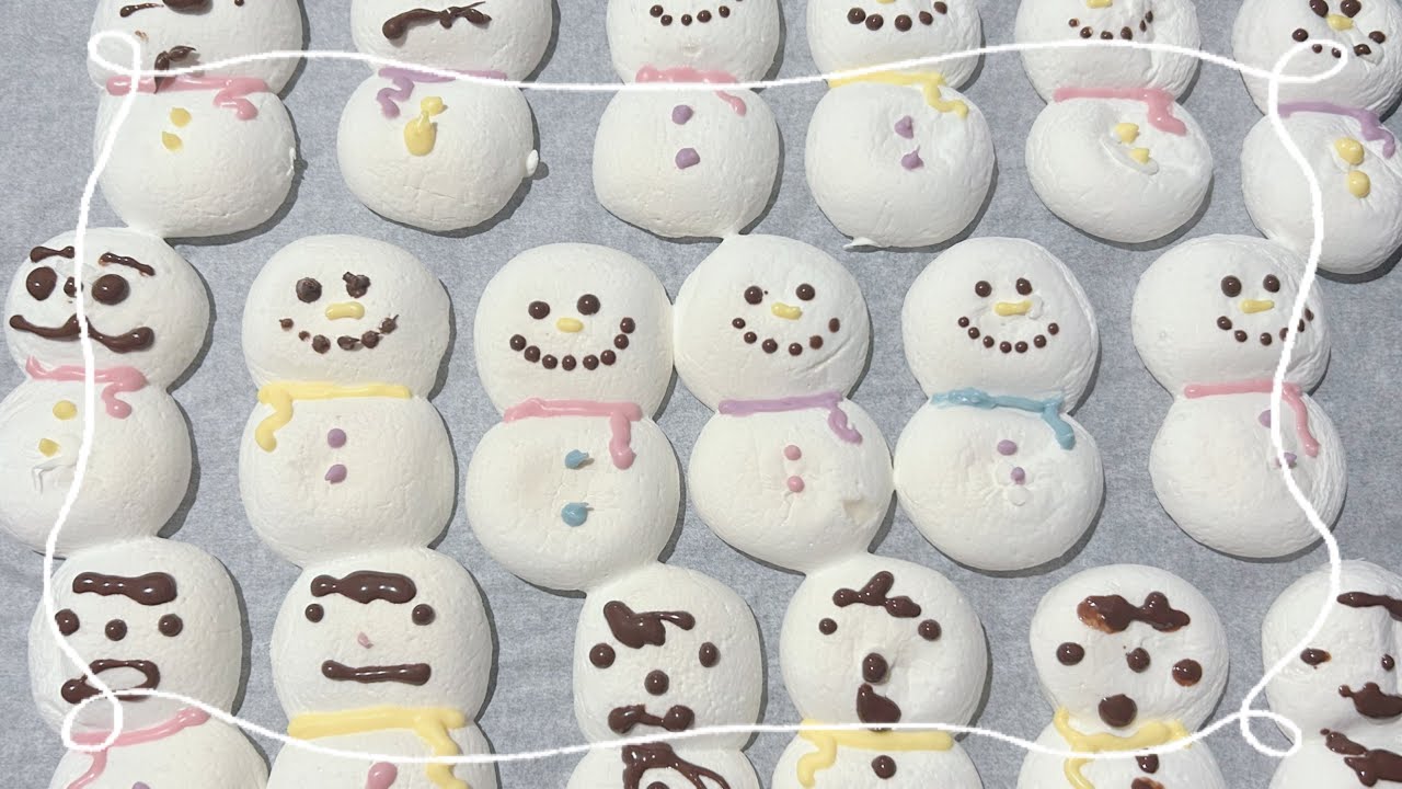 材料2つ！超簡単！マシュマロで雪だるまクッキー！子供と楽しく作れる