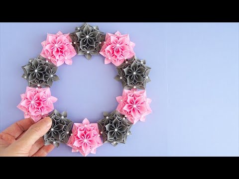 折り紙で作る基本の花くす玉風リースの作り方 Diy How To Make Paper Flower Wreath Youtube