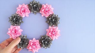 折り紙で作る基本の花くす玉風リースの作り方 Diy How To Make Paper Flower Wreath Youtube