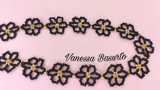 Easy beaded flower choker with just two colors of beads.