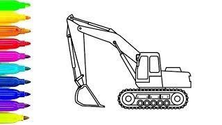 Learn Colors for Children with Excavator Coloring pages, Construction Truck Colouring Book