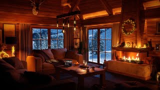 Cozy Snowstorm & Crackling Fireplace Sounds in the Log Cabin  Winter Ambience in the Mountains