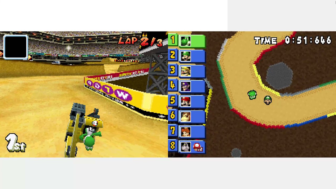 Mario Kart DS 150cc Mirror Mode Race On Wario Stadium