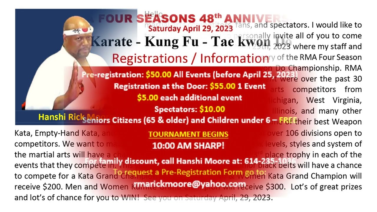 RMA FOUR SEASONS 48TH ANNIVERSARARY: Karate - Kung Fu - Tae Kwon Do Championship Open
