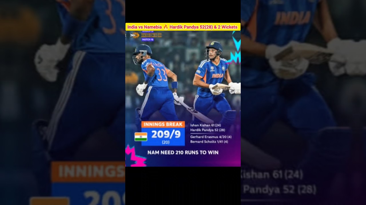 india vs namebia 🔥 Hardik Pandya 52 runs