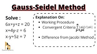 Gauss-Seidel Method To Solve System Of Linear Equations| Explanation With Workout Example