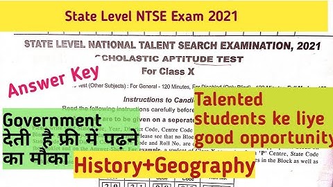State level National talent search Exam 2021 Answer Key // SAT For class 10 / NTSE SST Paper Answer