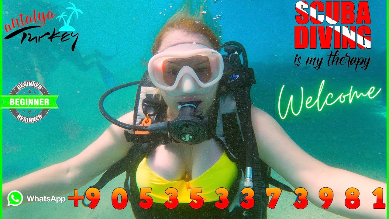 Female Scuba Diver is Diving with bikini in Sea |  Scuba Diving Girl in Antalya