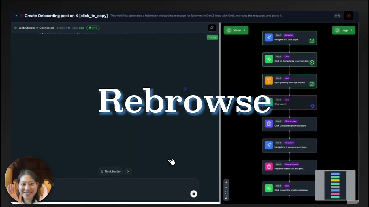 Rebrowse short demo: live-streaming of headless browser, realtime evals
