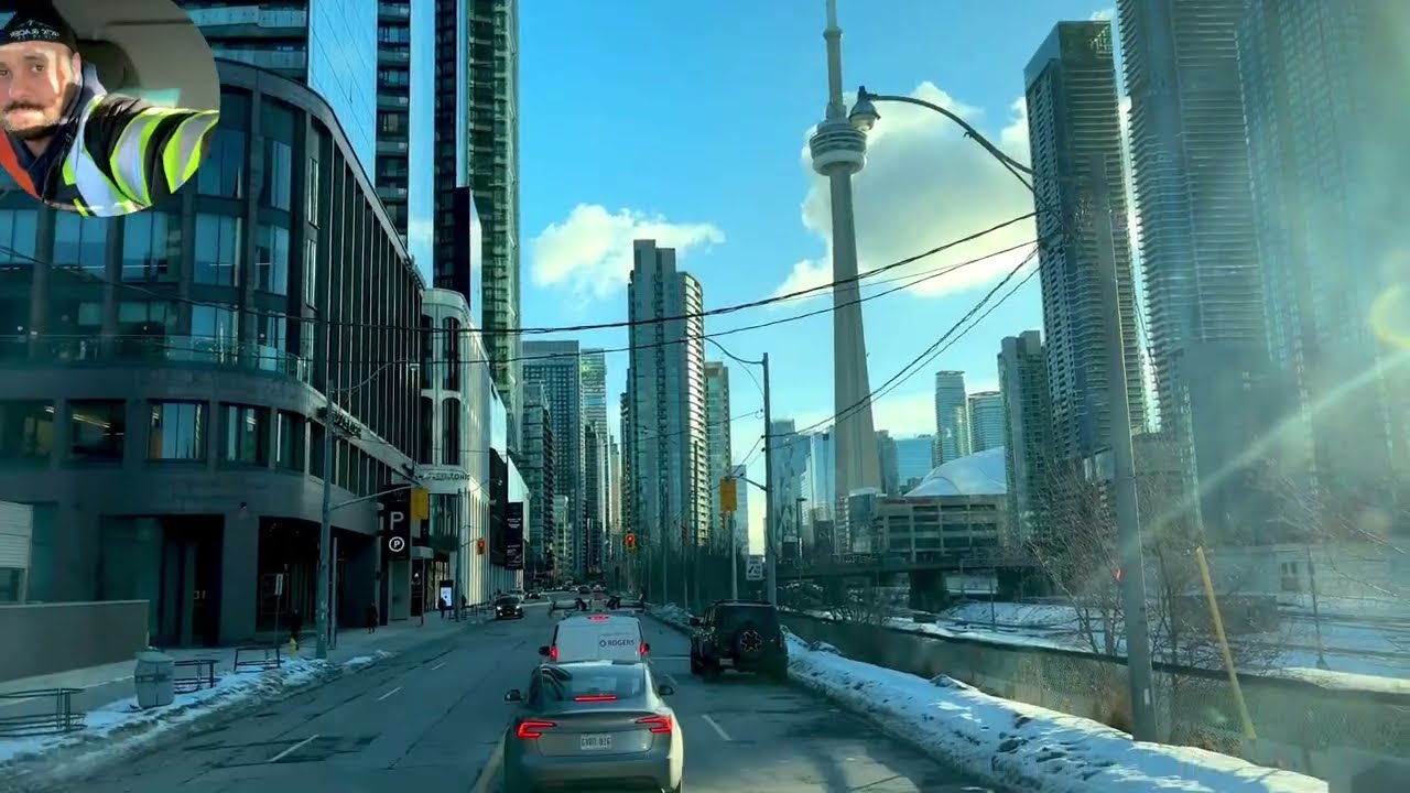 Beautiful City View in Winter on a Sunny Day from Drivers POV | Toronto | Ontario | Canada |