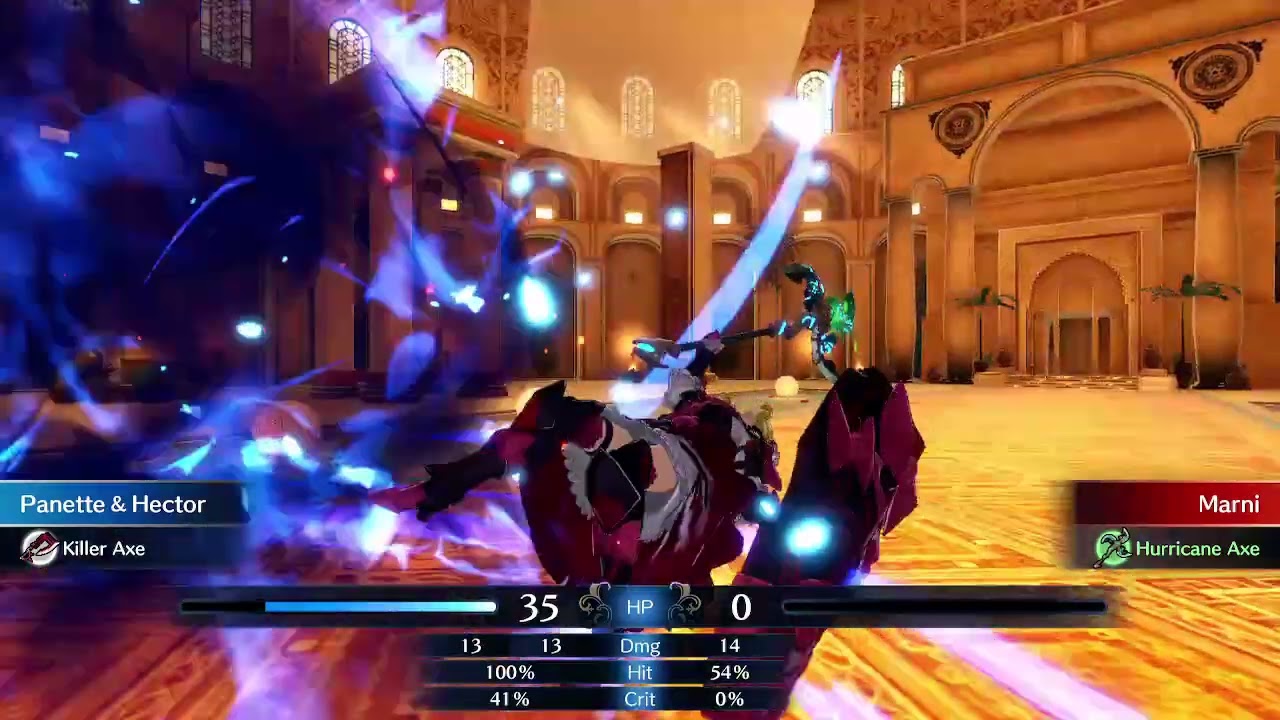 Panette straight up destroys Marni with two 41% criticals. (Fire emblem engage clip)