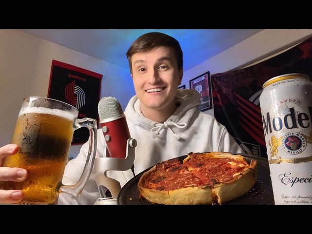 ASMR | Pizza & Drinking Mukbang 🍺🍕 (eating sounds + whisper ramble)