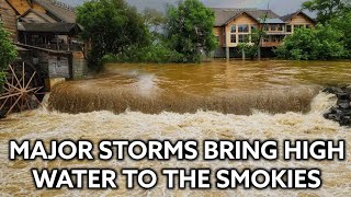 GATLINBURG AND THE SMOKIES HIT WITH MAJOR RAIN - HIGH WATER AT THE OLD MILL AND OTHER SPOTS