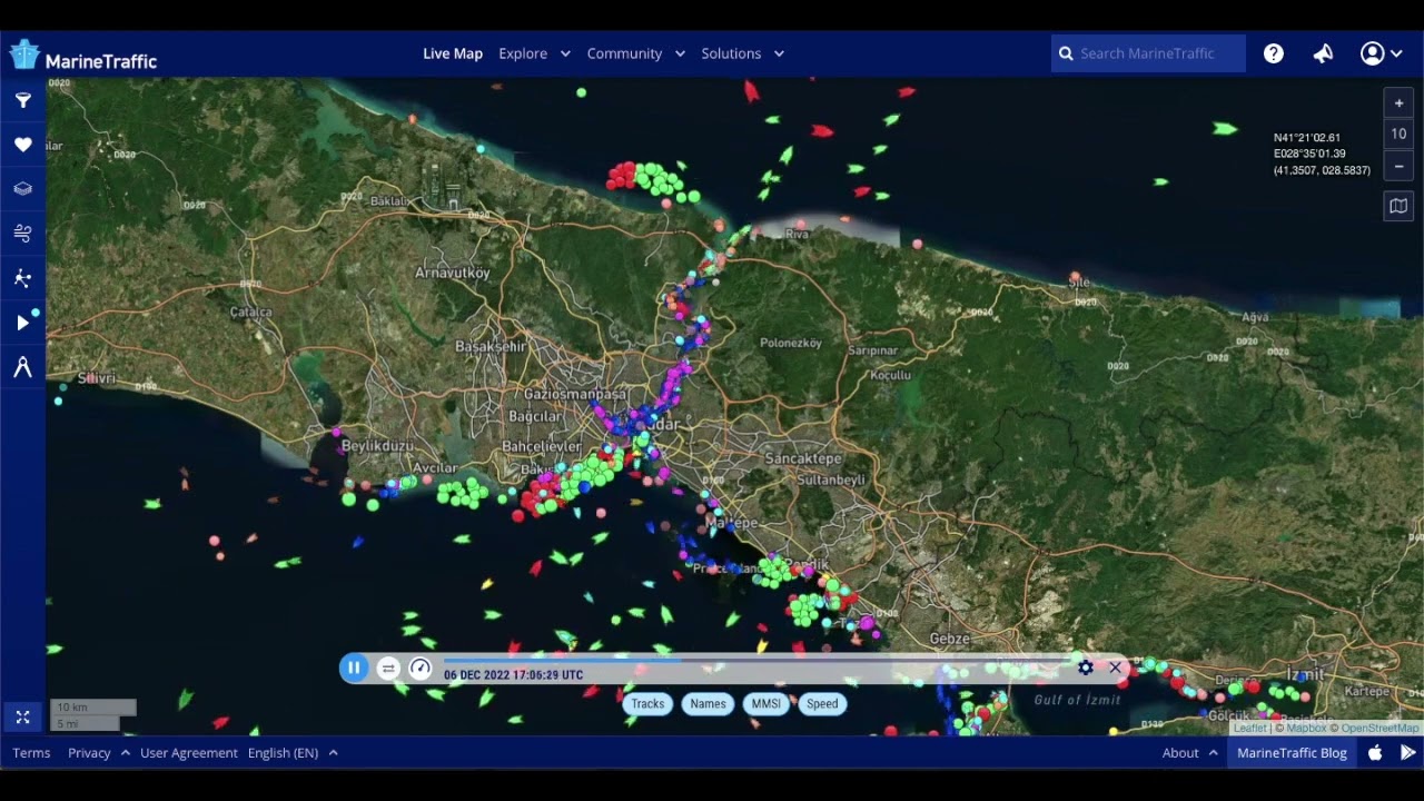 Bosphorus during the last 24h as shown on MarineTraffic Live Map