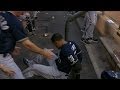 Carlos gomezs string of bad luck breaks bat makes an out and falls down the dugout steps