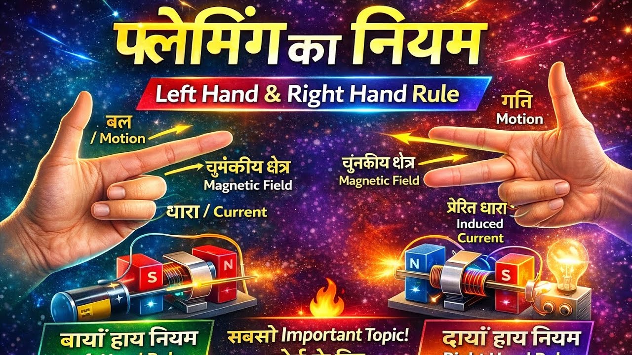 फ्लेमिंग का नियम | Left & Right Hand Rule | Motor और Generator | Physics हिंदी में 2026