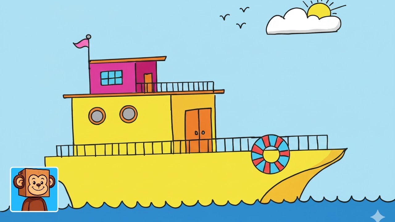 Boat Drawing for Kids 🎨 | Easy Ship Drawing Step by Step
