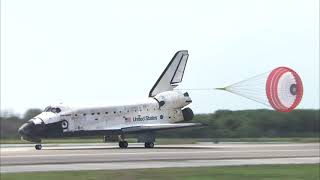 Space shuttle Discovery lands at Kennedy Space Center at the end of mission STS-119