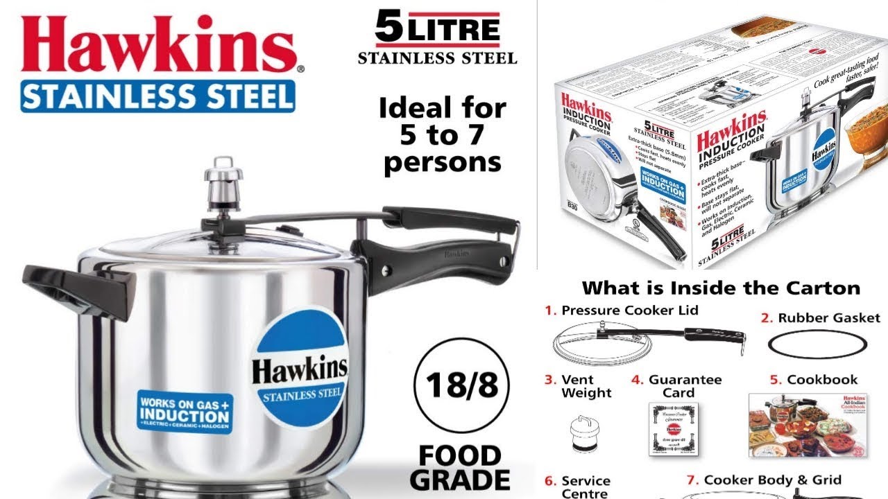 Hawkins Stainless Steel Pressure Cooker 5 Litres Silver Youtube