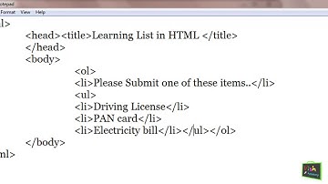 16 Nested Ordered and Unordered list    HTML List in hindi part 2 3  HTML in hindi