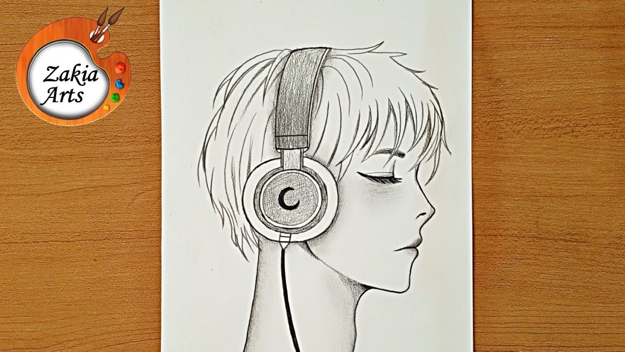 How to draw anime boy with headphone step by step || How to draw anime ...