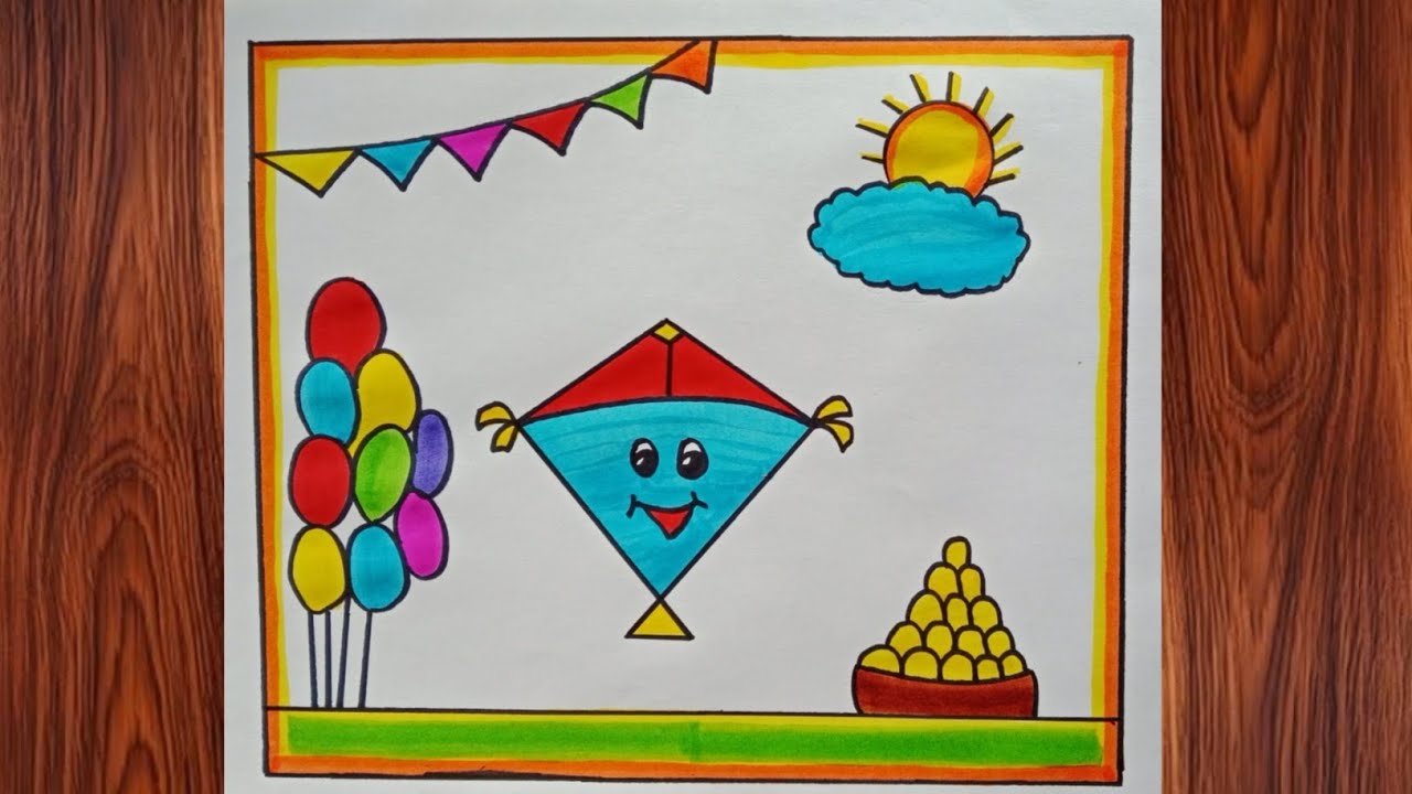 Makar Sankranti Drawing Easy / Happy Makar Sankranti Drawing / How to draw Makar Sankranti Poster 