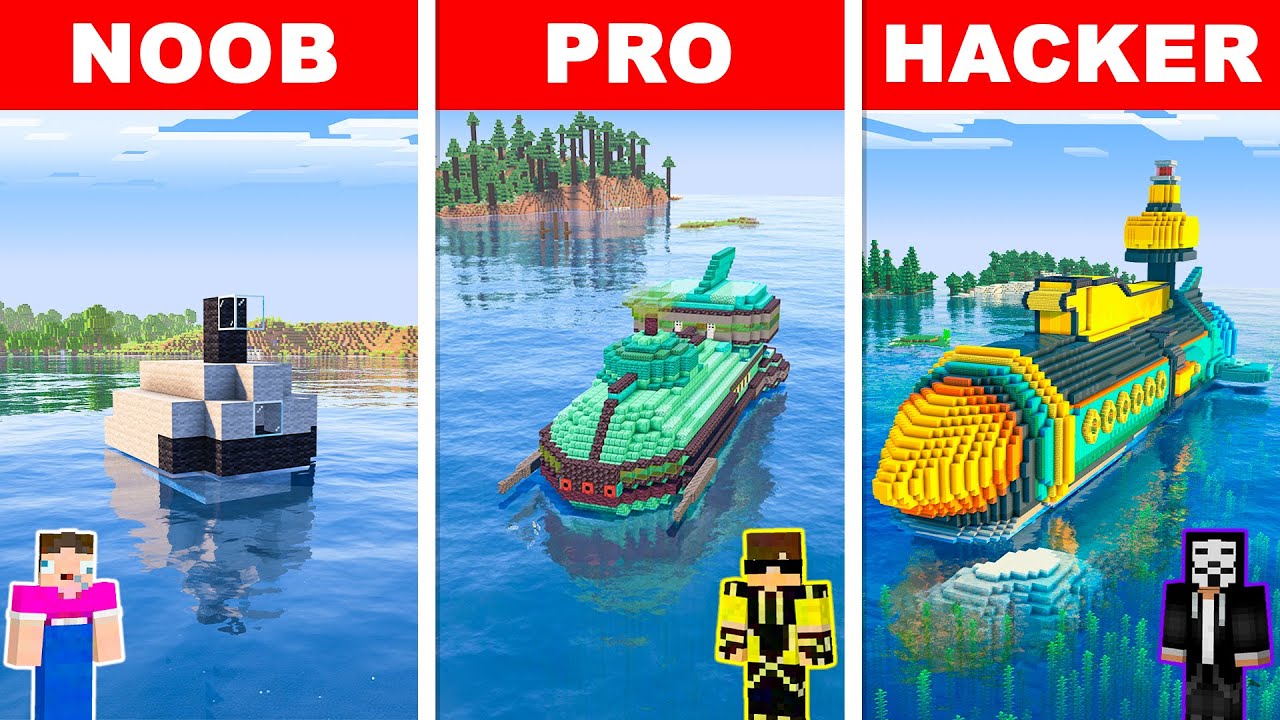 Noob vs Pro vs Hacker: Submarine House Build Challenge in Minecraft