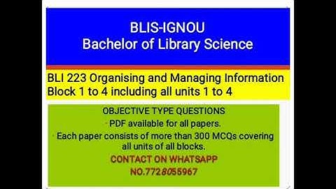 IGNOU BLIS BLI 223 BLOCK 1 MCQs OMR EXAM PATTERN  October 8, 2020