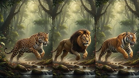 Running of the white tiger, Lion , jaguar 