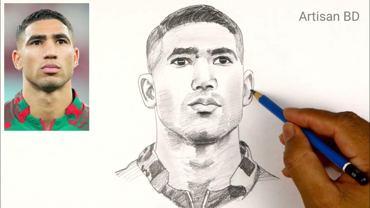 How to Draw Achraf Hakimi, Morocco Football, Pencil Sketch, Hakimi from