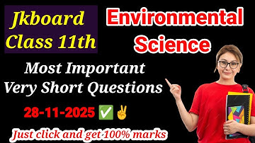 Environmental Science Important Very Short Questions Jkbose Class 11th 2025 | Jkbose 11th EVS 2025