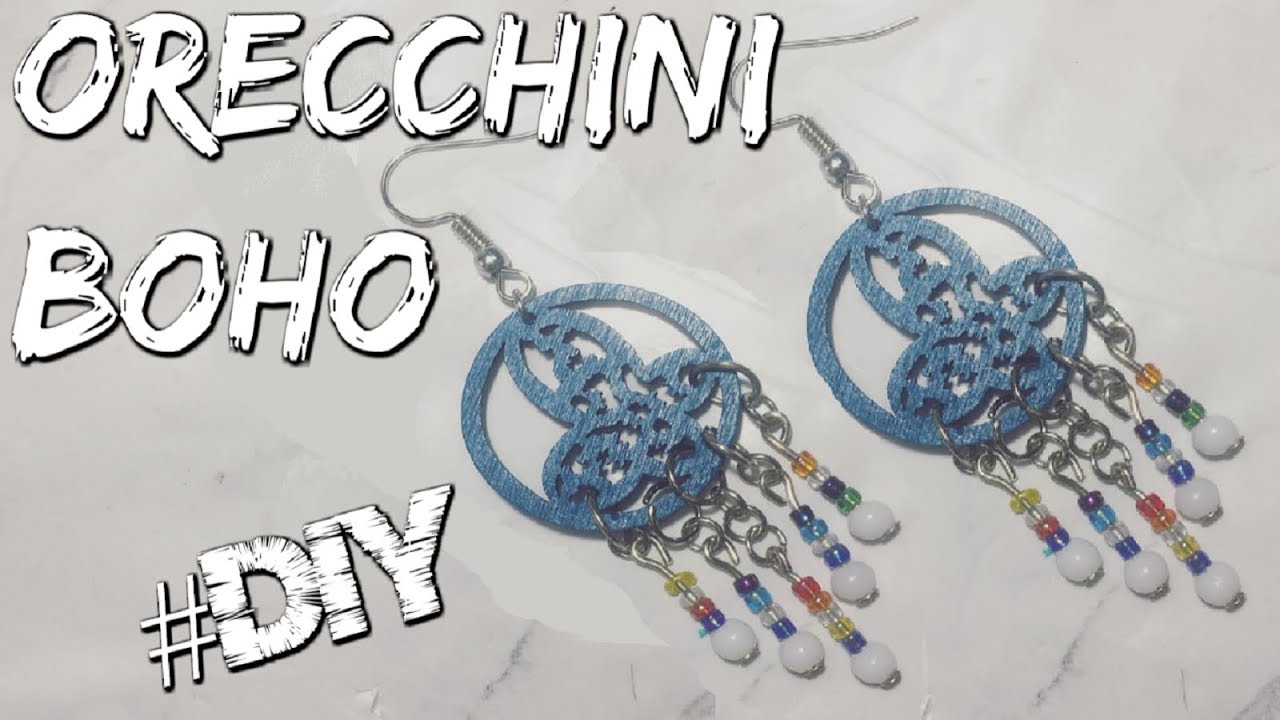 Orecchini a clip pendenti in resina beige e perlina di legno, Orecchini per orecchie non forate stile boho chic - Italia