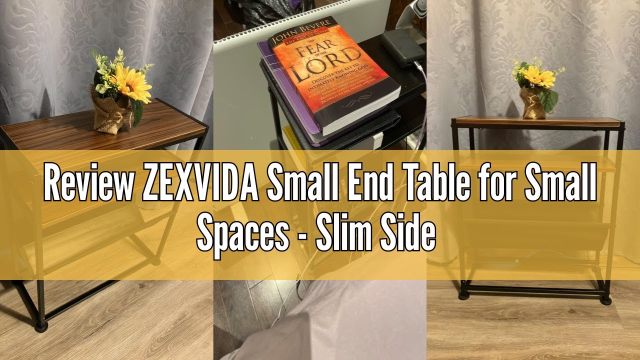 Review ZEXVIDA Small End Table for Small Spaces - Slim Side Table with Magazine Holder,2 in 1 Design