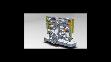 4 cylinder steam engine with rocking crosshead, motion study, section view #SolidWork #letsmakeitcad