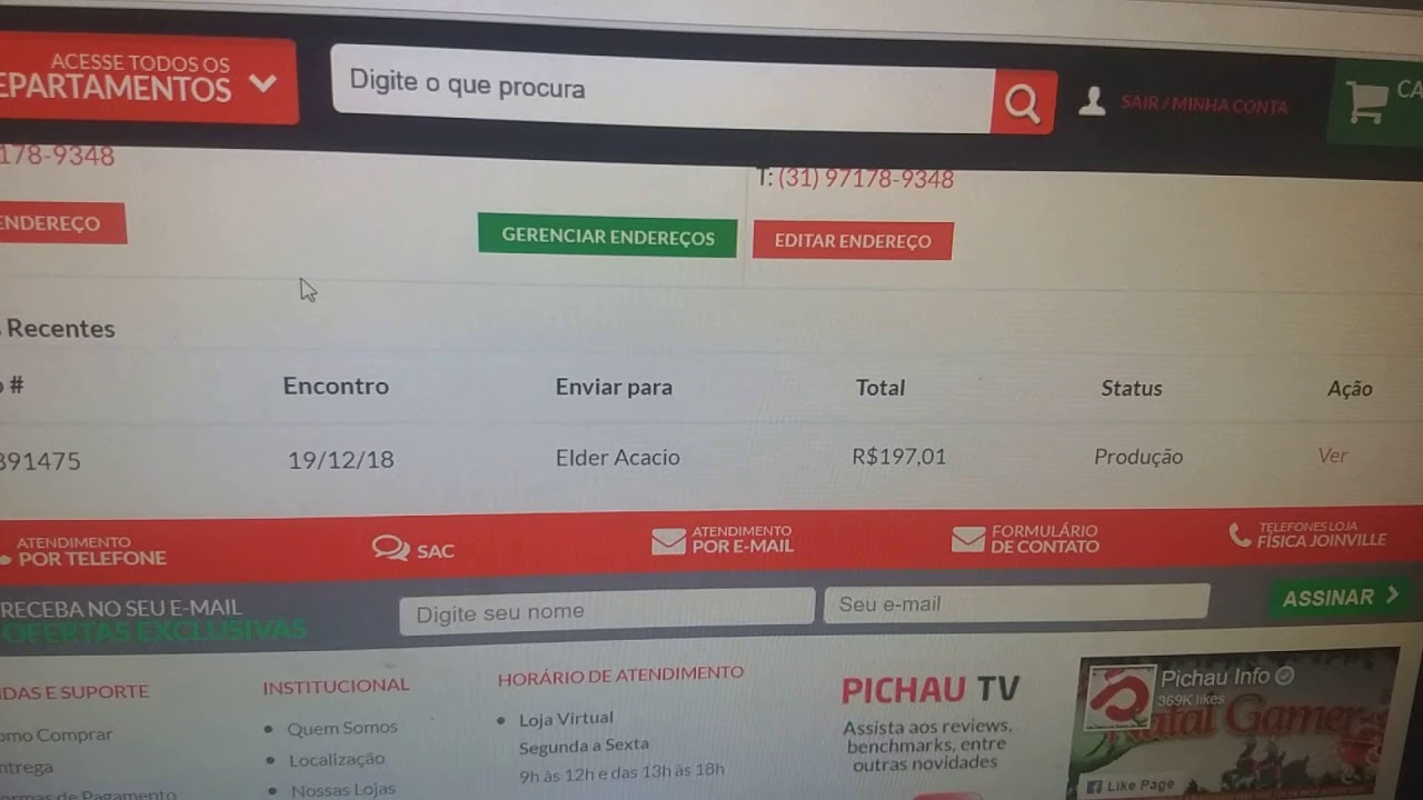 Pichau - demora no processamento da compra