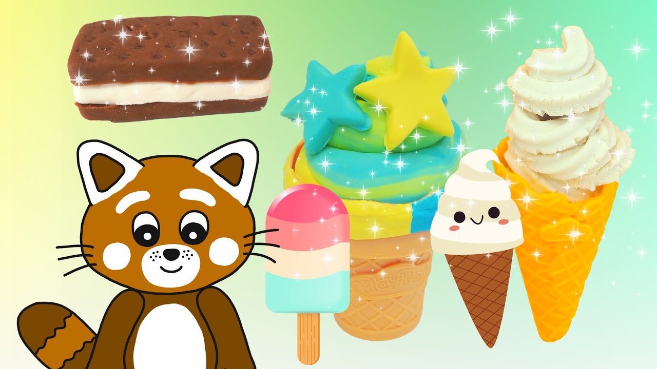 Pukkins gör glassar i Play Doh lera - Lär dig färger 30 min - Lek med oss