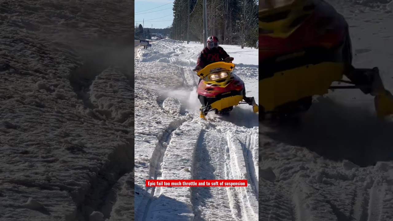 Epic fail snowmobile jump hilarious close call