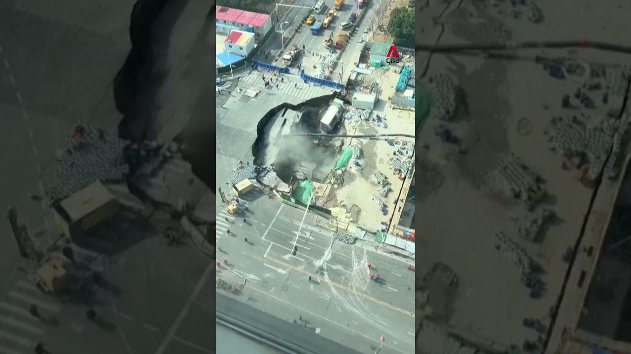 Sinkhole swallows part of metro construction site in Shanghai