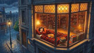 Sleeping in an 1880s Victorian London Library 📚🌧️ Cozy Rainy Night with a Cat | Ghibli-Style ASMR