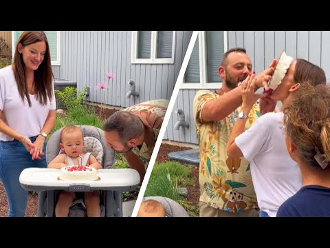 Husband Pushes Sons Birthday Cake In Wifes Face