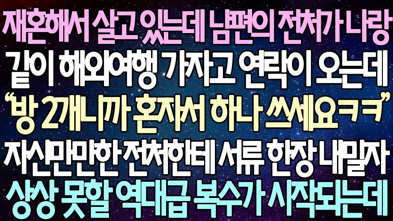 [반전 사연] 재혼해서 살고 있는데 남편의 전처가 나랑 같이 해외여행 가자고 연락이 오는데 자신만만한 전처한테 서류 한장 내밀자 상상 못할 역대급 복수가 시작되는데 | 사이다사연