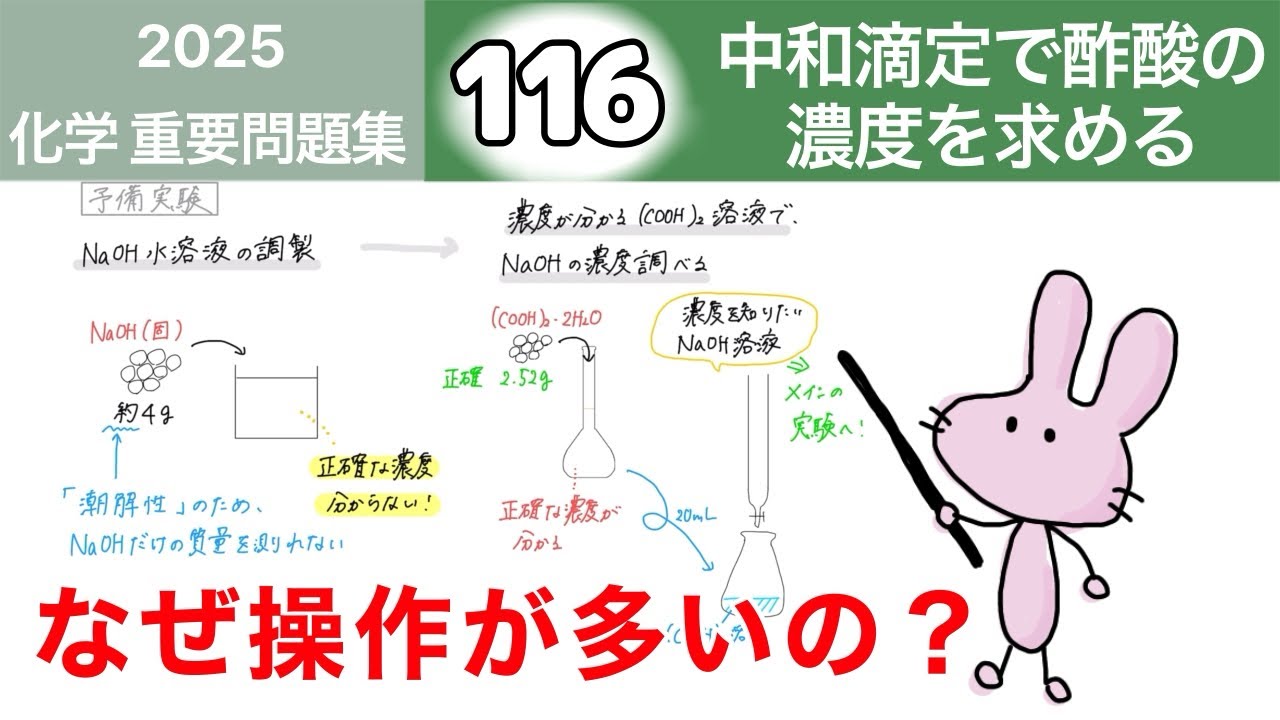 【化学　重要問題集2025 解説】116 中和滴定で酢酸の濃度を求める