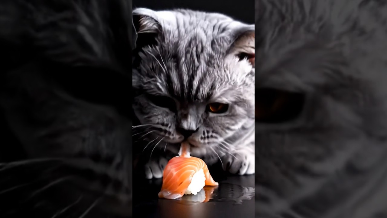 Cat ASMR Eating Salmon Sushi | British Shorthair Feast | No Music, Pure Eating Sounds 