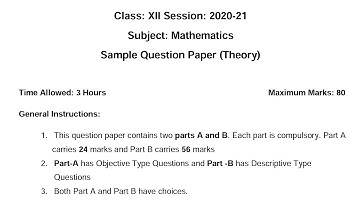 CBSE class 12th mathematics official sample paper 2021 with pdf || new pattern