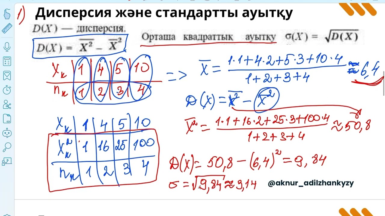 Орта мән. Дисперсия. Стандартты ауытқу. 8-сынып. Алгебра