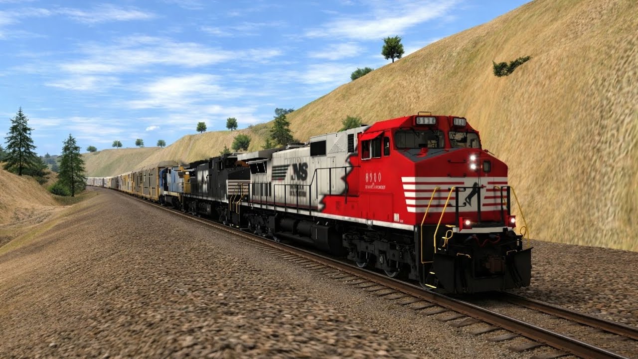Trainz Gameplay - BNSF and NS train crossing