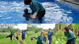 Rutinitas IRT sehari hari ‼️ Metik pakis di kebun lanjut berenang sama cece dan dede prana