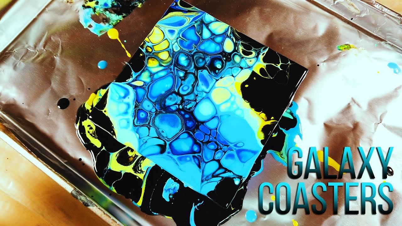 Galaxy Coasters! Acrylic Paint Pouring, Fluid Art with TONS of CELLS ...