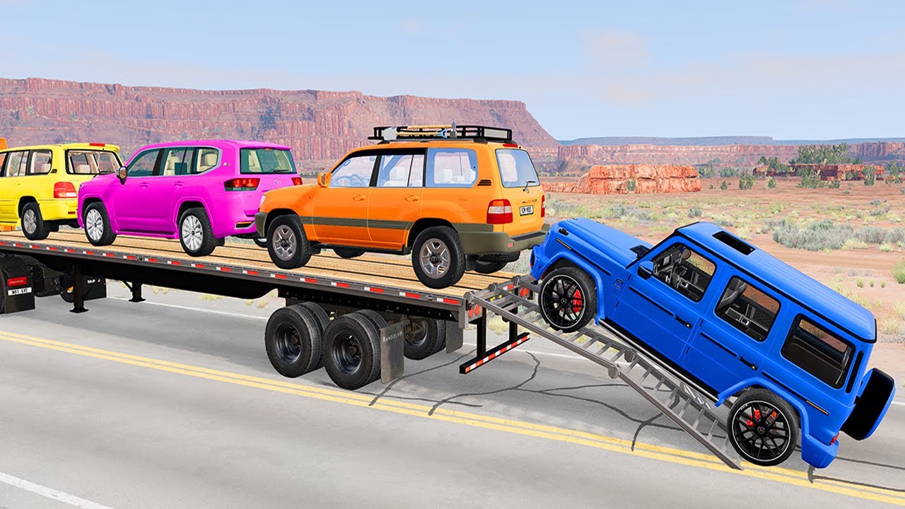 Flatbed Truck McQueen | Transportation with Truck - Pothole vs Car #50 | BeamNG.Drive Gameplay