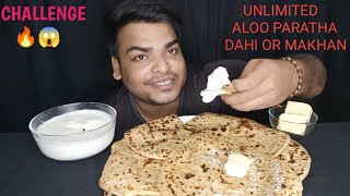 EATING SHOW || ASMR ALOO PARATHA, CHALLENGE, DAHI, AMUL BUTTER, #foodeiboyasmr